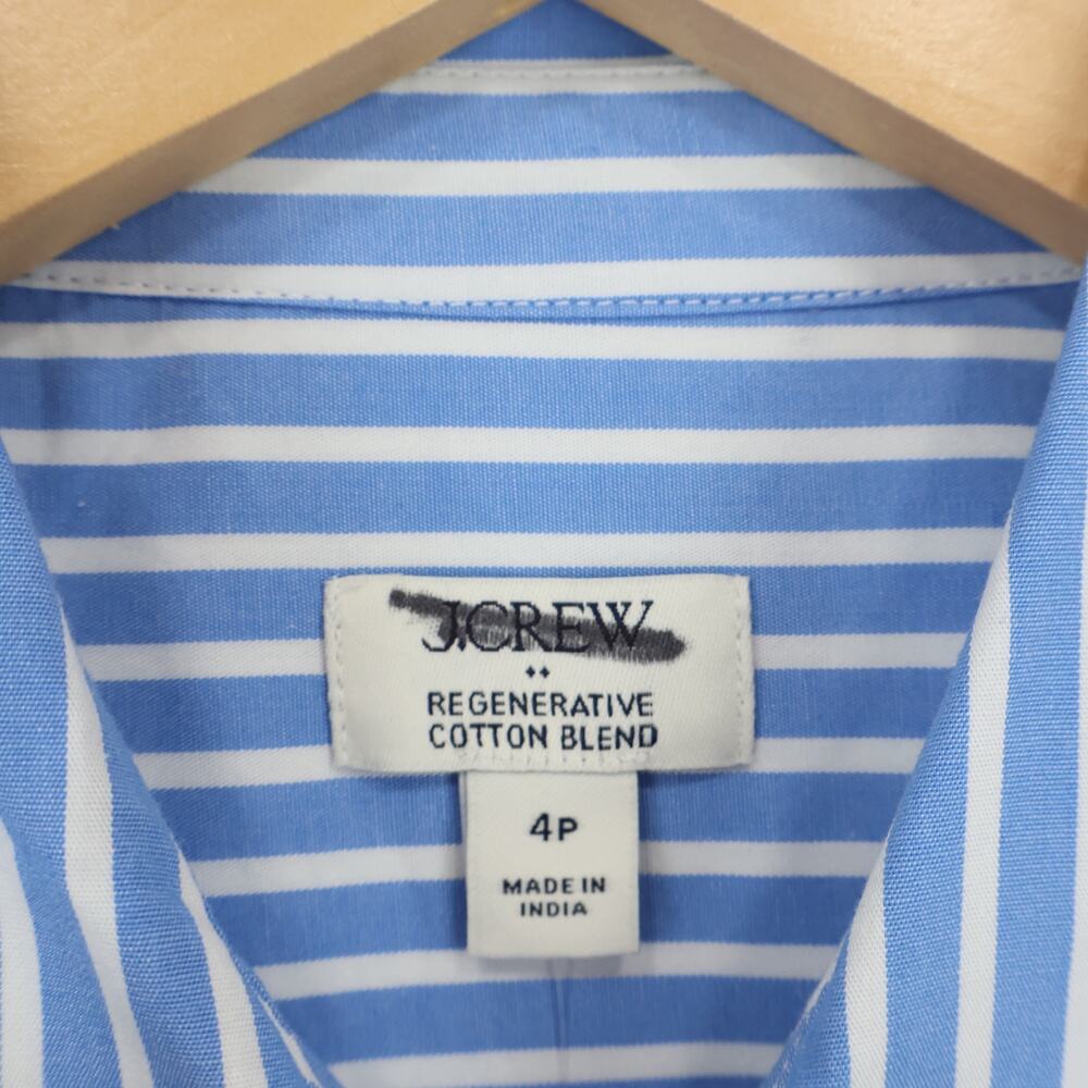 J.Crew Factory Striped Ruffle Sleeve Shirt Dress Sail Blue Size 4 Petite NWT - Picture 4 of 8